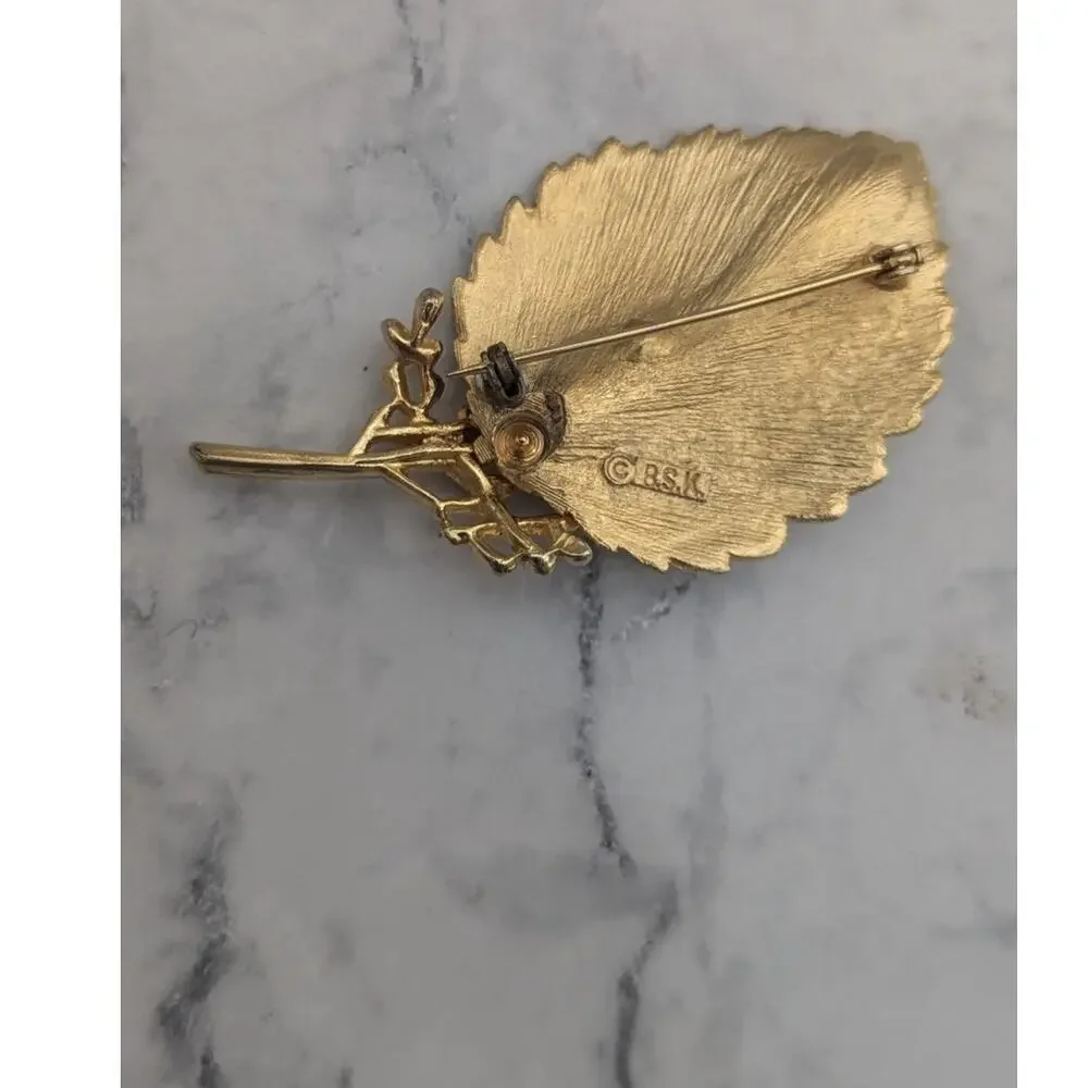 BSK Gold tone leaf brooch pin mid century elegant by Steinberg slovitt and kasko